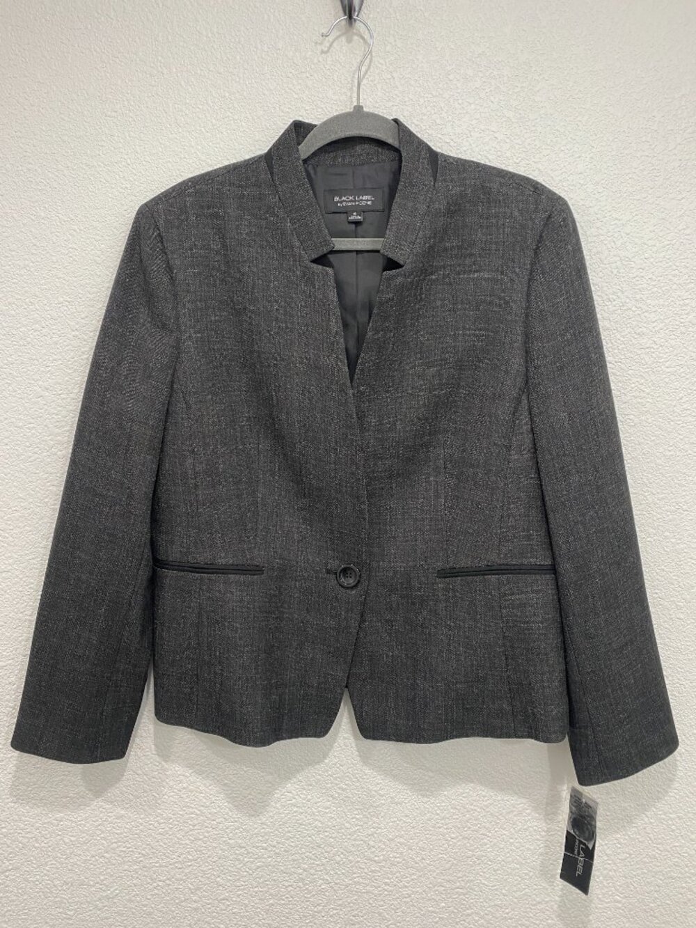 Black Label by Evan-Picone Open Notch Collarless Blazer Charcoal Gray NWT 16 - Picture 2 of 14